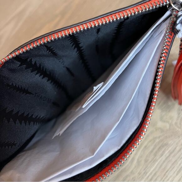 NWT Thacker NYC Nolita Clutch Wristlet Purse Wallet Tassel Silver Coral Red - Picture 5 of 9